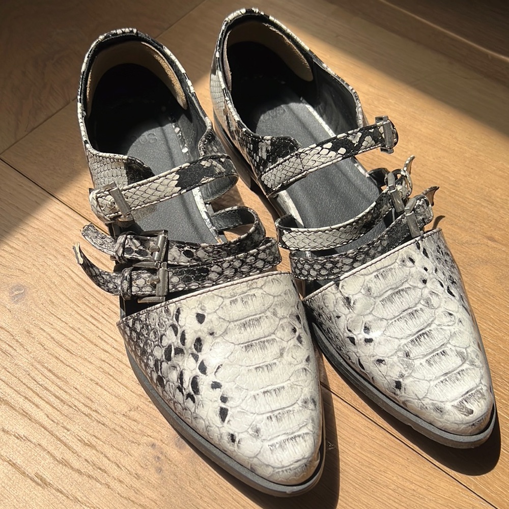 ASOS snakeskin buckled flats